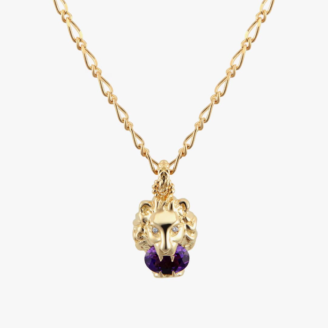 Pendiente Gucci Lion Head oro amarillo 18K, diamantes y amatista — imagen 4